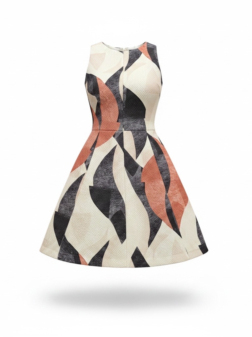 H&M Abstract Wave-Print Sleeveless Dress - White, Navy & Coral size 4
